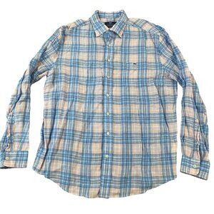 Vineyard Vines Linen Shirt Men's Size XL Classic Fit Tucker Blue Pink Plaid
